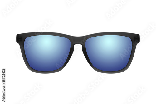 Sunglasses with blue lenses isolated on white background