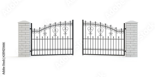Iron and ornamental gate - isloated on white, 3D illustration