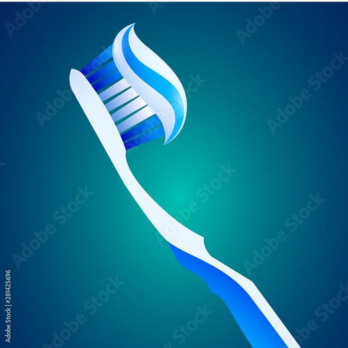 Realistic blue toothbrush with toothpaste on the brush