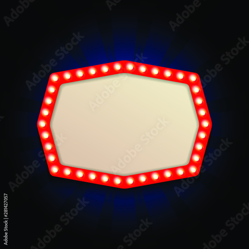 Retro light sign. Vintage style neon billboard.