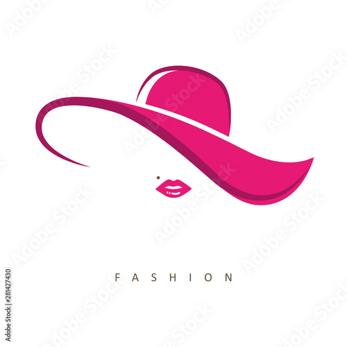 stylized woman with pink hut and pink lips vector illustration EPS10