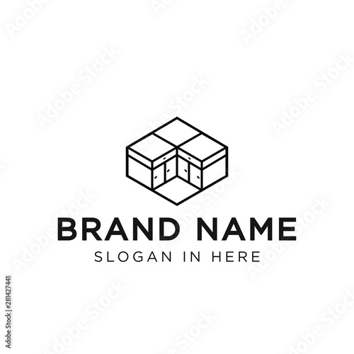 Cabinet block with line art style logo icon illustration