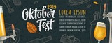 Horizontal Poster to oktoberfest 2019 festival. Vintage color vector engraving