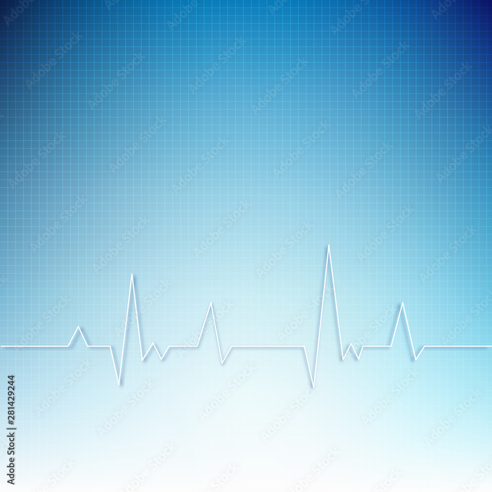 White heart with cardiogram on a blue background