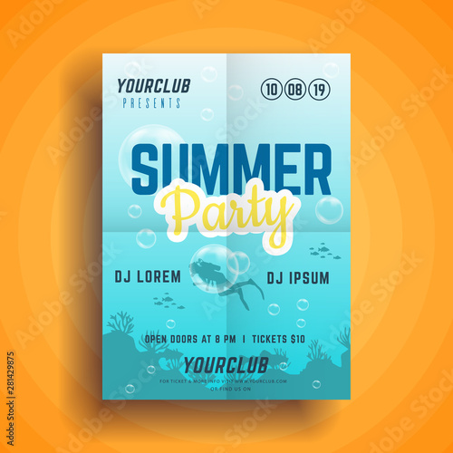 Summer party poster.Summer festival vertical flyer template