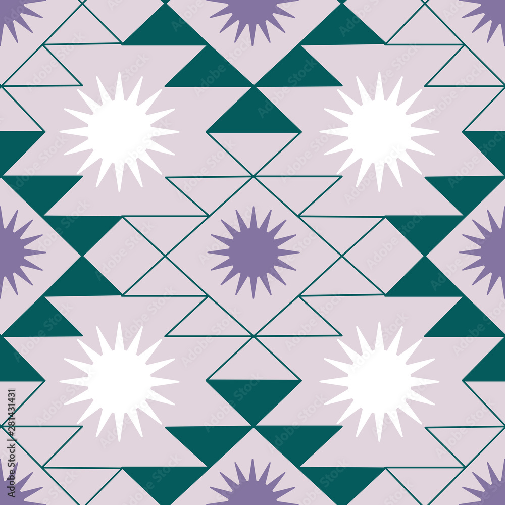 Fototapeta premium Green and purple geometric seamless pattern