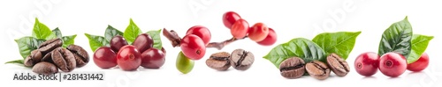 Fotografiet Collection of Red coffee beans isolated on white background