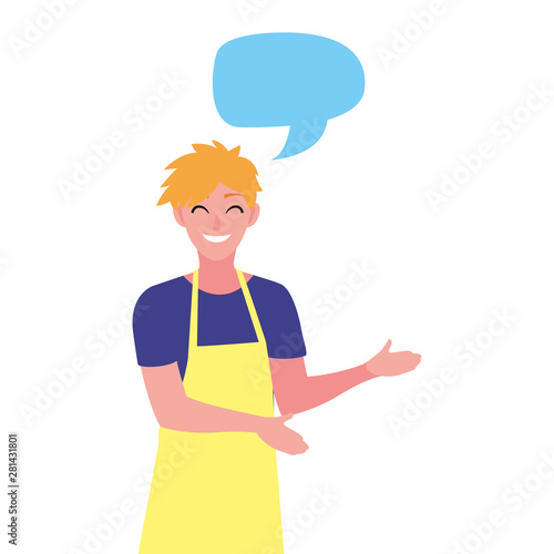 young seller man character with apron