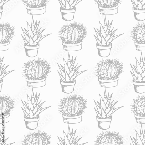 floral seamless pattern cactus in a flower pot