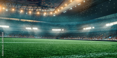 Professional soccer field stadium. 3D illustration