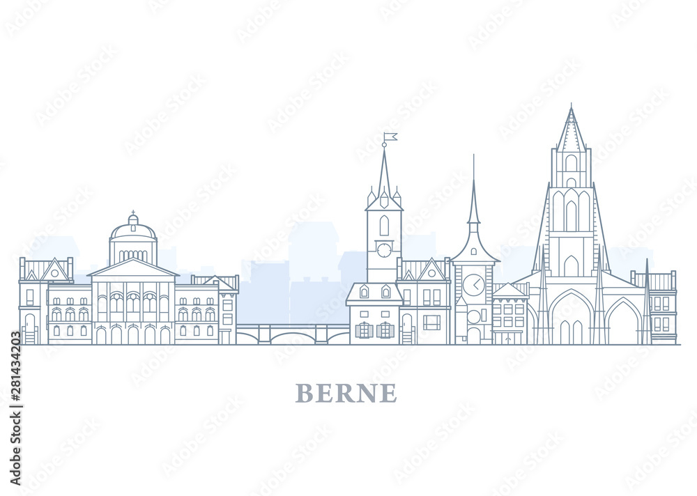 Berne cityscape, Switzerland - old town view, city panorama with landmarks of Berne
