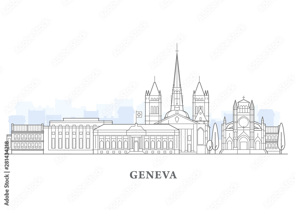 Geneva cityscape, Switzerland - old town view, city panorama with landmarks of Geneva