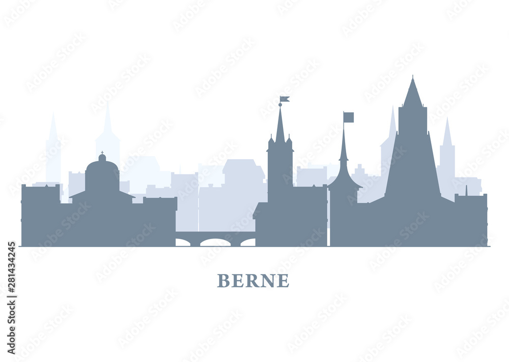 Berne city silhouette, Switzerland - old town view, city panorama with landmarks of Berne