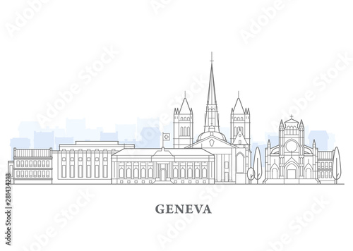 Geneva cityscape, Switzerland - old town view, city panorama with landmarks of Geneva