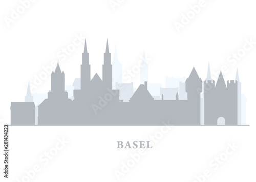 Basel city silhouette, Switzerland - old town skyline, city panorama with landmarks of Basel