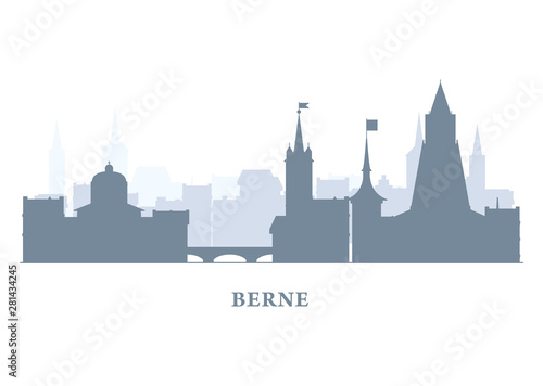 Berne city silhouette, Switzerland - old town view, city panorama with landmarks of Berne