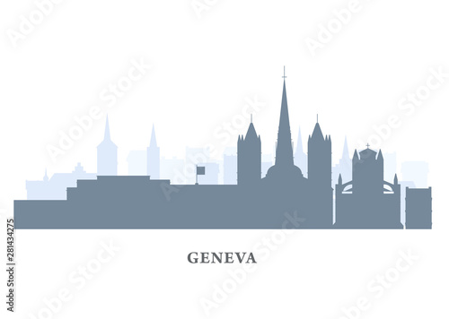 Geneva city silhouette  Switzerland - old town view  city panorama with landmarks of Geneva