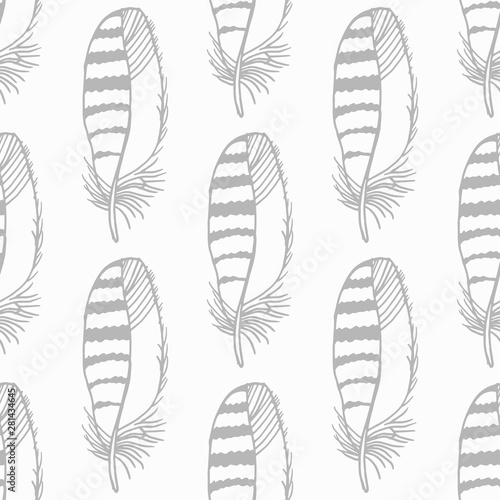 Obraz na plátně Mockingjay feather seamless pattern hand drawn sketch