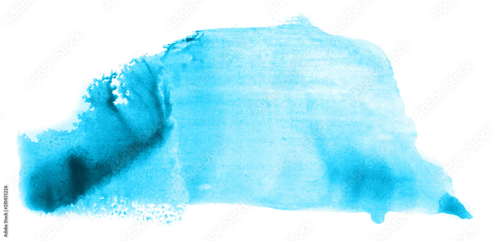 Abstract watercolor background hand-drawn on paper. Volumetric smoke elements. Cyan blue color. For design, web, card, text, decoration, surfaces. Abstract watercolor background hand-drawn on paper. Volumetric smoke elements. Cyan blue color. For design, web, card, text, decoration, surfaces.