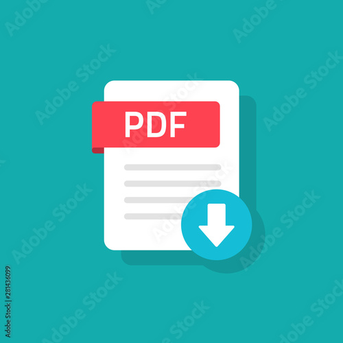 Pdf download icon vector isolated, flat cartoon document file symbol or pictogram clipart