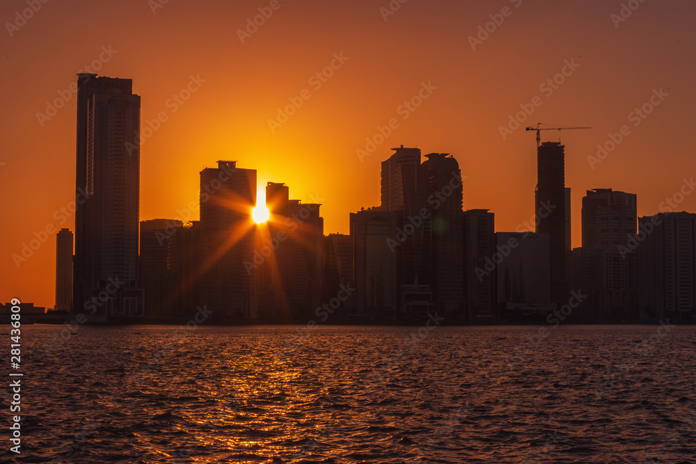 Sharjah skyline at sunset, UAE