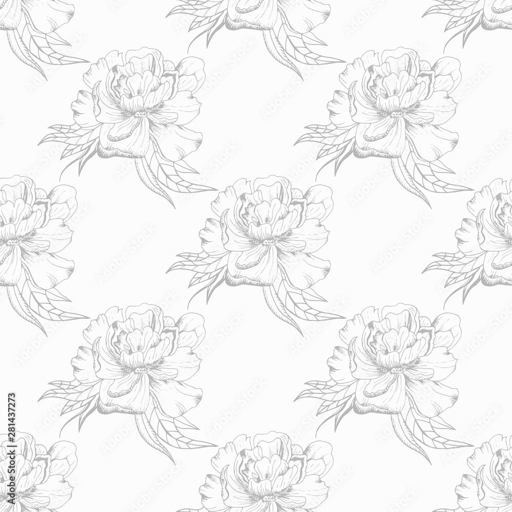 peony flower seamless floral pattern