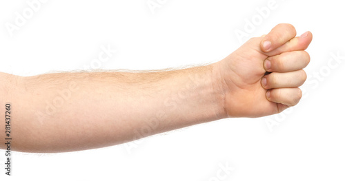 Male hand shows fig gesture isolate on white background