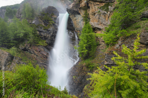 Lillaz waterfall among rocks, Aosta Valley, Italy