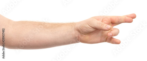 Male hands show gesture isolate on white background