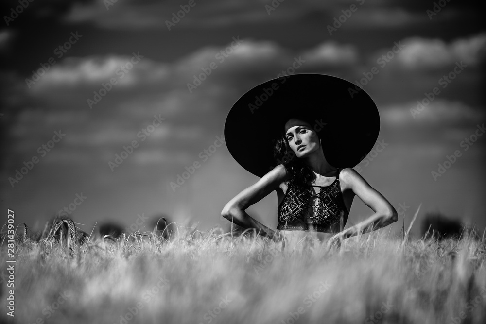 Black and white portrait of an attractive girl