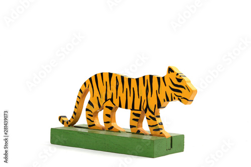 Canvastavla Vintage Tiger Toy Animal Wooden On White Background