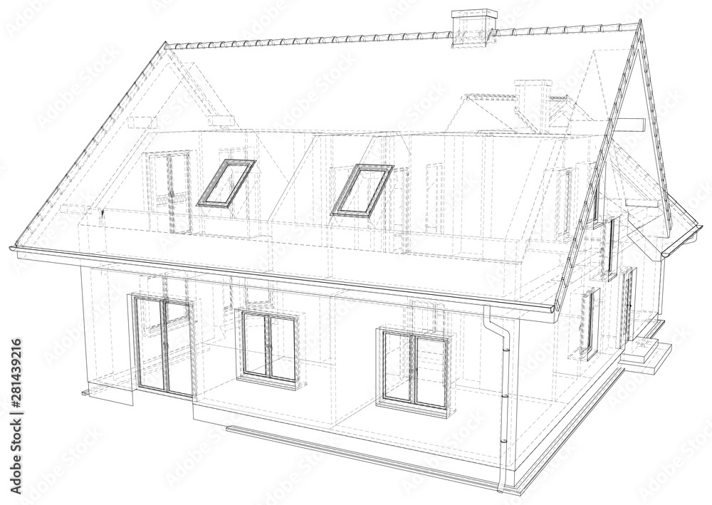 Vector sketch house on the white background. EPS 10. Vector created of 3d