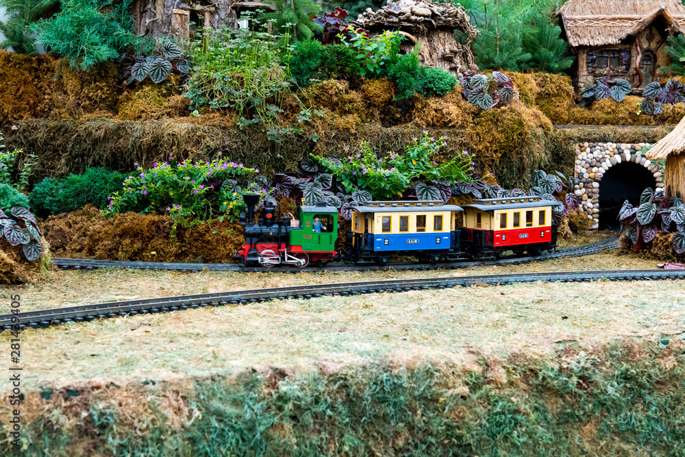 Naklejka premium Model train country landscape