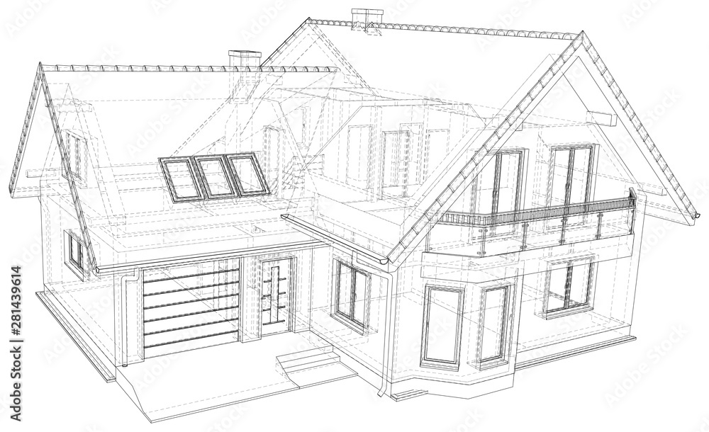 Vector sketch house on the white background. EPS 10. Vector created of 3d