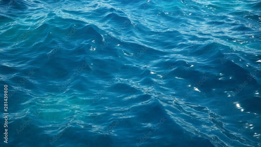 Sea or ocean, waves close-up view. Blue waves sea water. Blue crystal clear water. One can see the sandy seabed. Sea wave low angle view. 3D 4K animation Sea or ocean, waves close-up view. Blue waves sea water. Blue crystal clear water. One can see the sandy seabed. Sea wave low angle view. 3D 4K animation