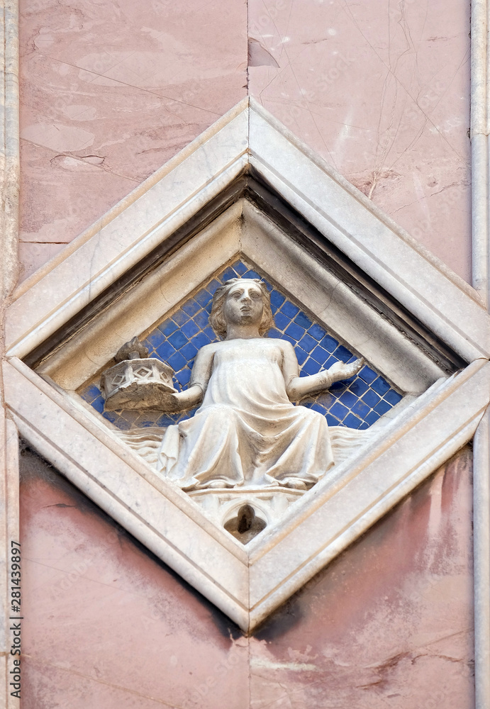 Luna by Collaborator of Andrea Pisano (Master of Luna), 1337-41., Relief on Giotto Campanile of Cattedrale di Santa Maria del Fiore (Cathedral of Saint Mary of the Flower), Florence, Italy 
