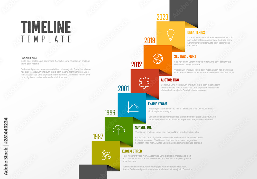 Diagonal Ribbon Timeline Info Chart Layout plantilla de Stock | Adobe Stock