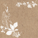Floral background with wildflowers, space for text on kraft paper. Invitation, greeting card or an element for your design. Vector. Silhouette.