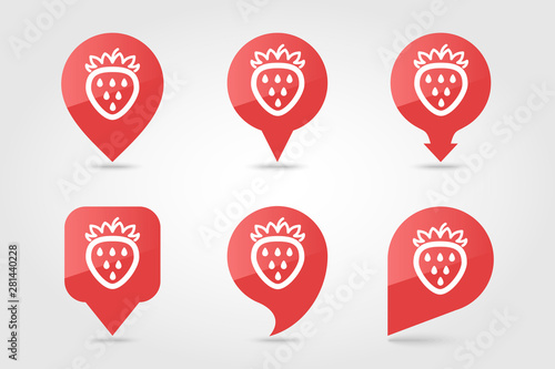 Strawberry pin map icon. Strawberry fruit sign
