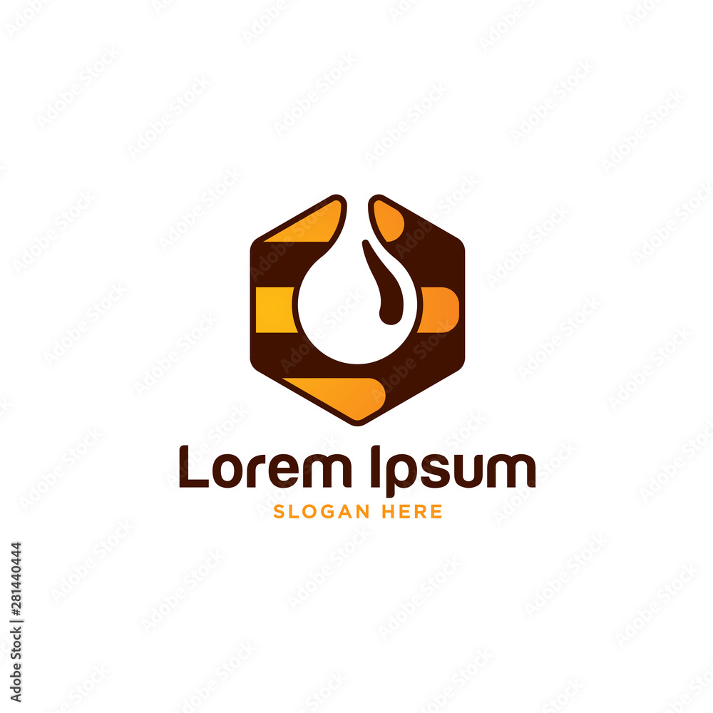 Beehive hexagon honey droplet logo