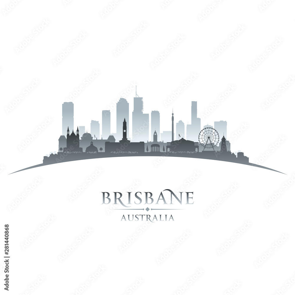 Naklejka premium Brisbane Australia city silhouette white background