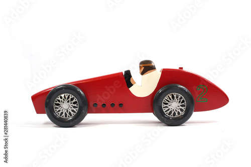Wooden Racing Car Toys Vintage on White Background photo