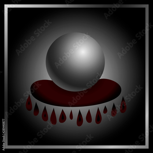 Magic fortune telling crystal ball of divination on the pillow line vector illustration. 