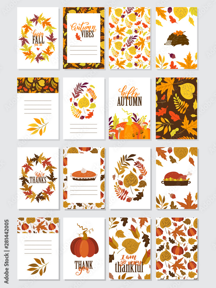 Obraz Autumn and Thanksgiving day set of greeting cards