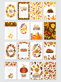 Autumn and Thanksgiving day set of greeting cards