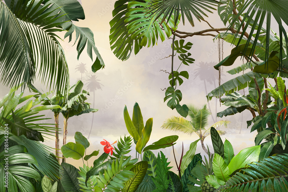 adorable background design with tropical palm and banana leaves, can be used as background, wallpaper