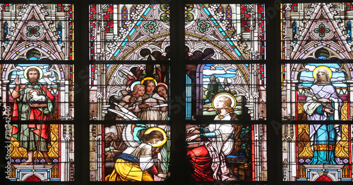 Saint Cecilia  stained glass in Minoriten kirche in Vienna  Austria 