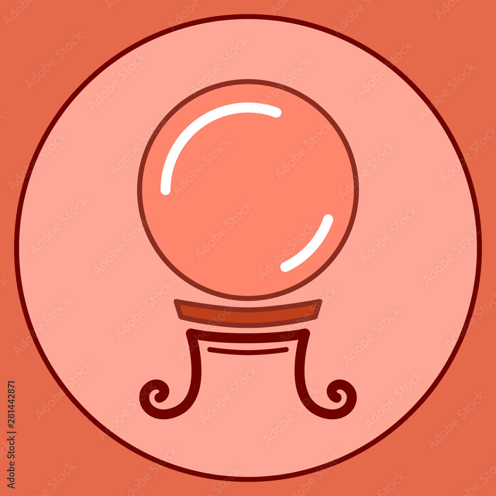 Magic fortune telling crystal ball of divination line vector illustration. 