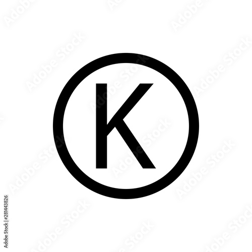 Letter k in circle sign. Kosher food sign