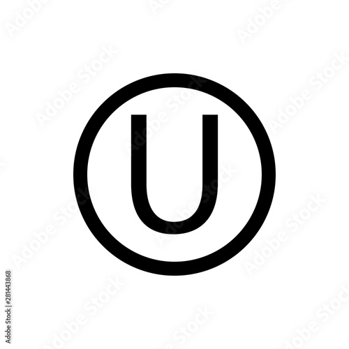 Letter U in a circle sign. White background.The hechsher, or kosher seal of the Orthodox Union is the most widely known kosher